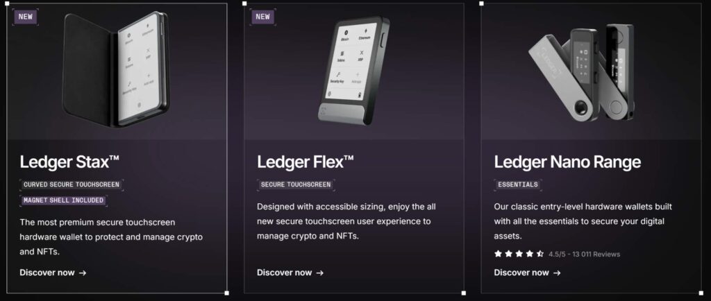 Ledger Series of Wallets, Stax, Flex and Nano with Ethereum Support