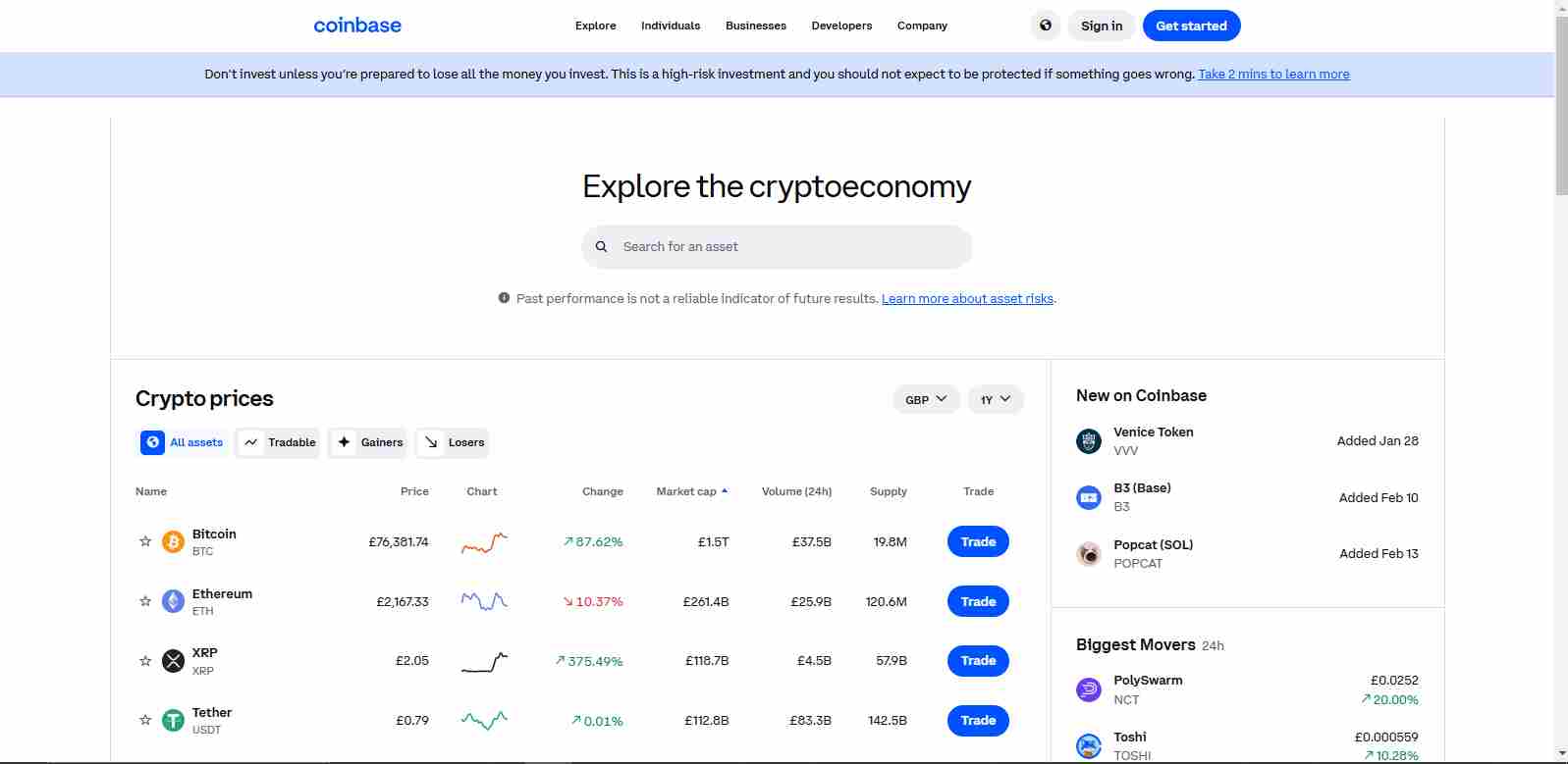 Welcome to crypto Coinbase | Source: Coinbase