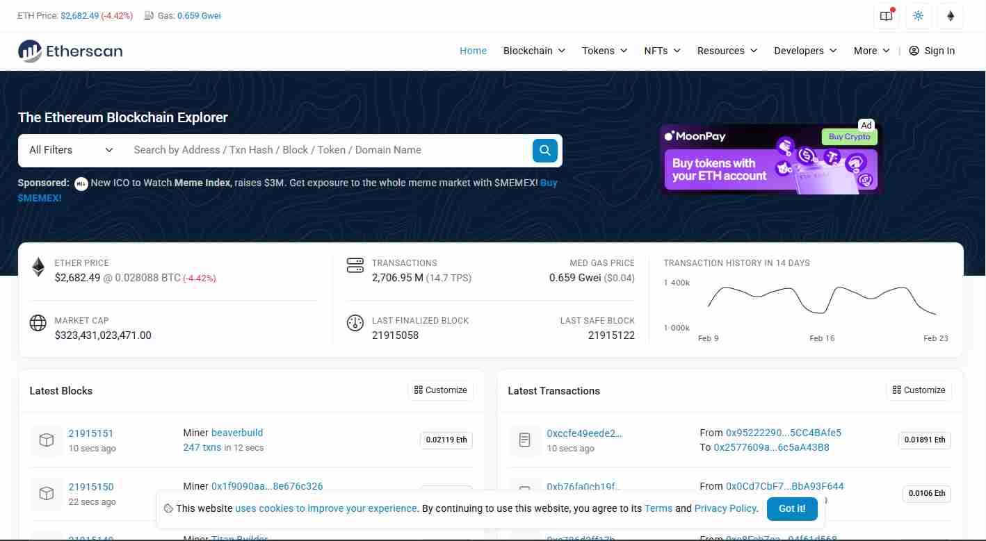 The Etherscan homepage | Source: Etherscan