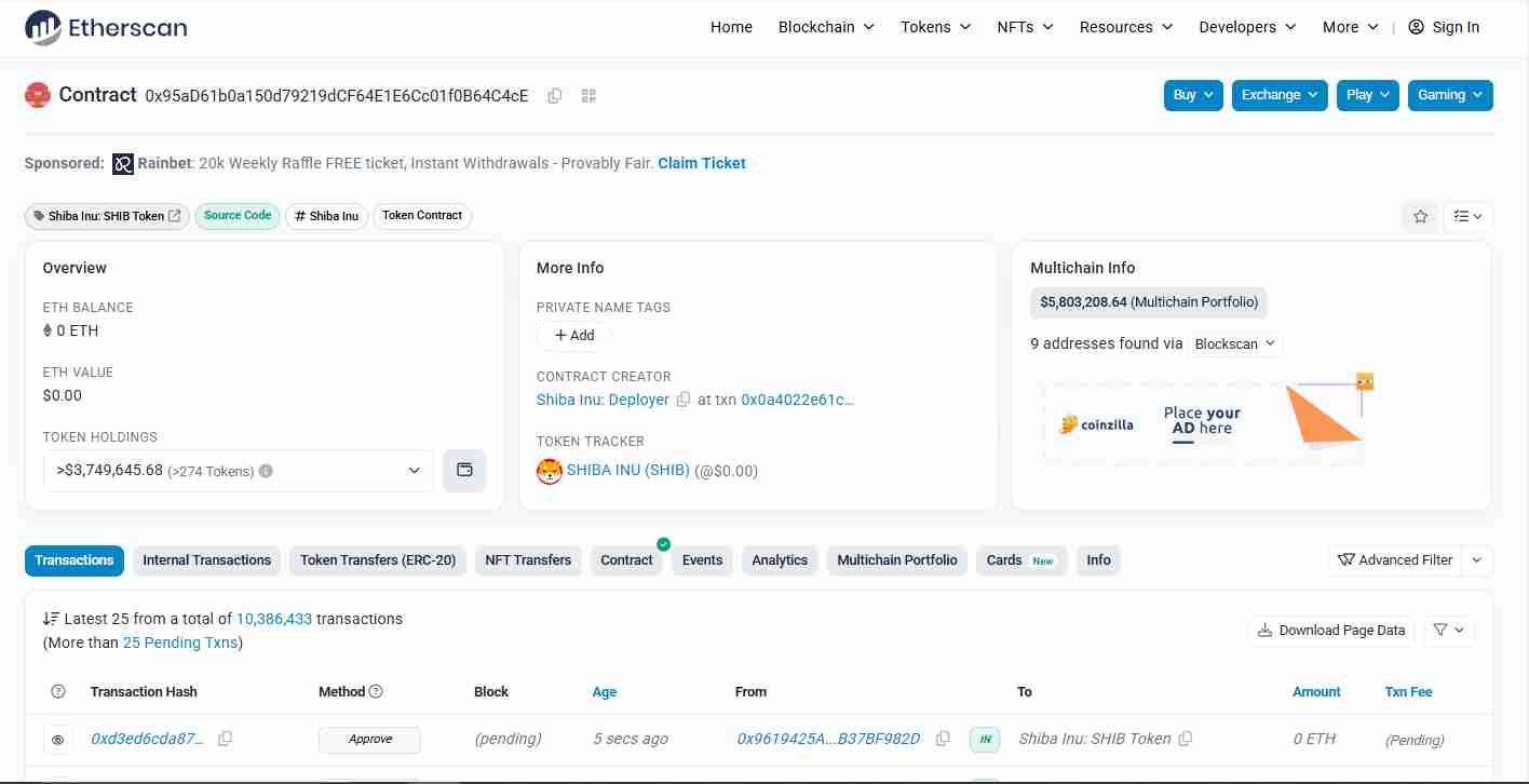 The Shiba Inu contract address | Source: Etherscan