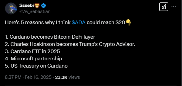 Cardano could be set for $20 | Source: Twitter