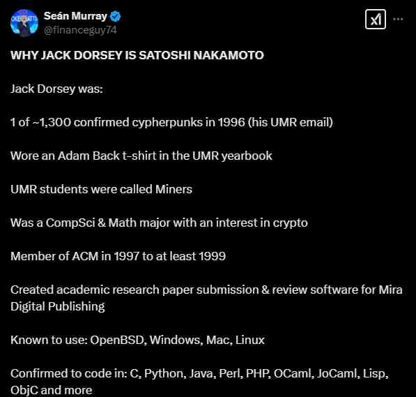 Why Jack Dorsey is Nakamoto | Source: Twitter