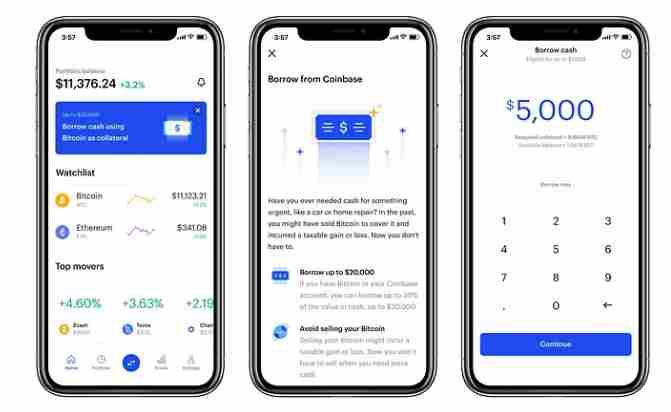 The Coinbase app interface | Source: Coinbase