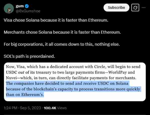 Solana is preferred in terms of speed | Source: Twitter