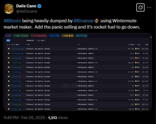 Binance may have caused the Bitcoin crash dump | Source: Twitter
