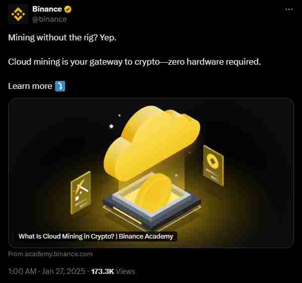 Cloud mining on Binance | Source: Twitter