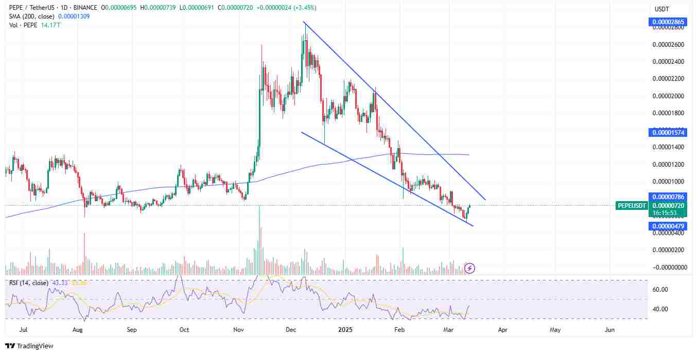 Falling wedge on Pepe | Source: TradingView