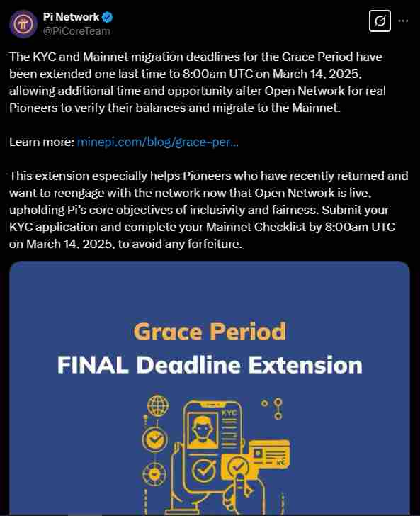 The Pi network deadline extension | Source: Twitter