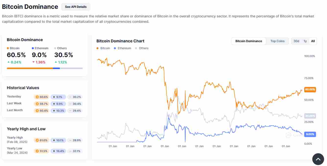 Bitcoin’s dominance in the crypto space | Source: CoinMarketCap