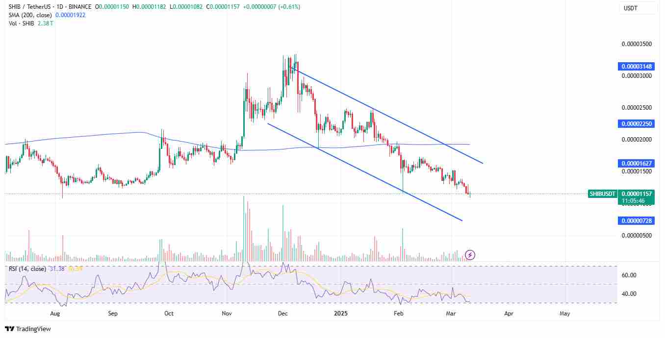 Shiba Inu’s falling wedge | Source: TradingView