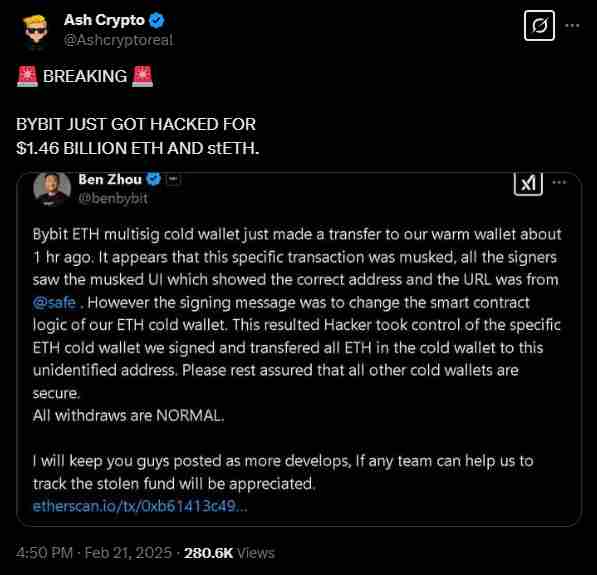 The Bybit crypto hack | Source: Twitter