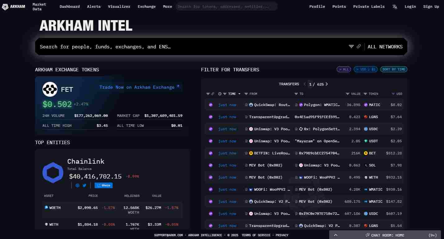 The Arkham Intelligence interface | Source: Arkham Intelligence